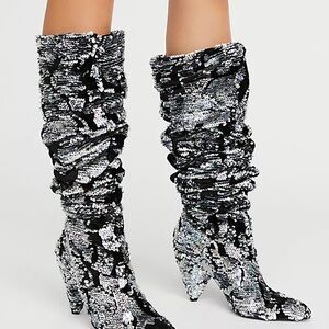 Limited Edition Sequin Slouchy Boots - Black and Silver